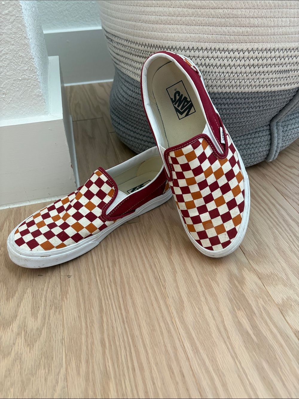 Vans Mens Classic Slip-On Checkerboard in Burgundy and Orange